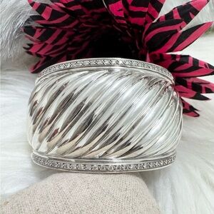 David Yurman Thoroughbred Wide Diamond Cable Cuff Bracelet .925